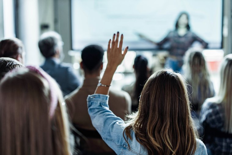 Eine Seminarsituation mit einer Teilnehmerin, die sich meldet