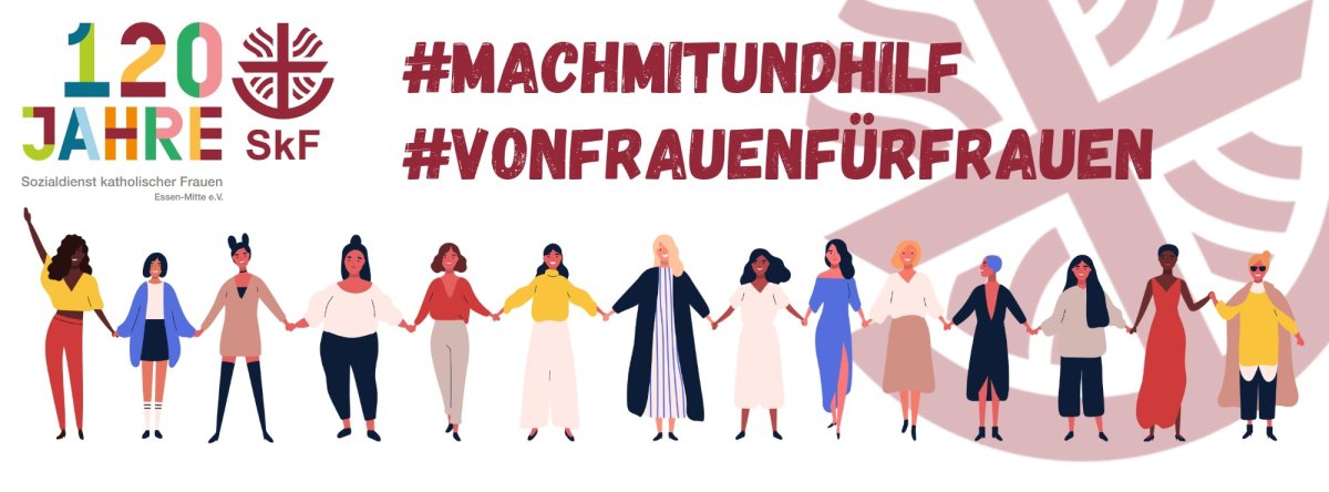 Logo 120 Jahre SkF<br />
Gezeichnete Frauengruppe